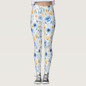 Leggings Boho Fleur sauvage Bleu Jaune Floral Yoga (Devant)