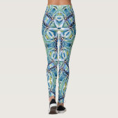 Leggings Boho Floral Abstrait Motif Artistique bleu vert (Dos)