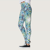 Leggings Boho Floral Abstrait Motif Artistique bleu vert (Gauche)