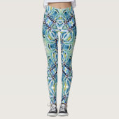 Leggings Boho Floral Abstrait Motif Artistique bleu vert (Devant)