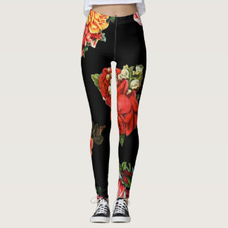 Leggings Boho floral de motif de rose de cru de roses de