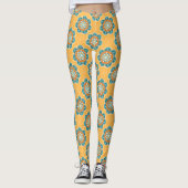 Leggings Boho Floral Mandala Tile en Orange et Turquoise (Devant)