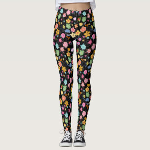 Leggings Boho Flowers Motif B01.b Black BG