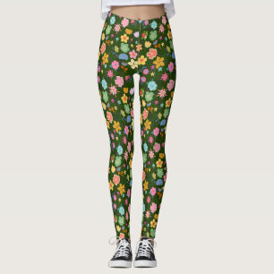 Leggings Boho Flowers Motif B01.b Dgreen BG