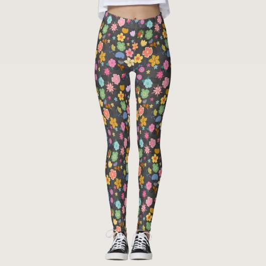 Leggings Boho Flowers Motif B01.b Dgrey BG (Devant)