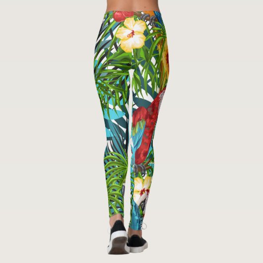 Leggings Boho forêt tropicale avec oiseaux l Vert et bleu m (Dos)