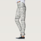 Leggings Boho lunaire noir et blanc, bandes horizontales (Gauche)