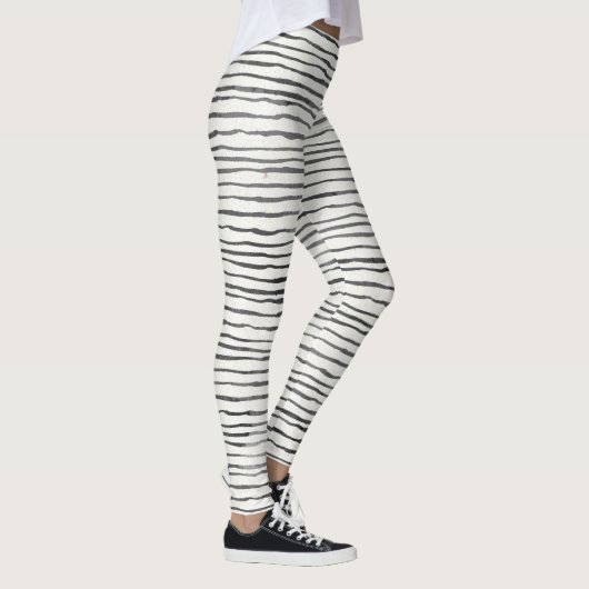 Leggings Boho lunaire noir et blanc, bandes horizontales (Droite)