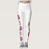 Leggings Boho Magenta Fleur Vigne Bordure Classique Blanc (Devant)