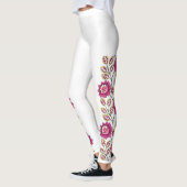 Leggings Boho Magenta Fleur Vigne Bordure Classique Blanc (Gauche)