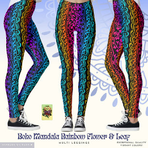 Leggings Boho Mandala Fleur arc-en-ciel et feuille