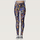 Leggings Boho Paisley Imprimer Violet Et Noir (Devant)