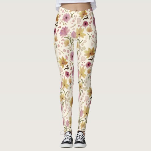 Leggings boho Pink Wildflower Watercolor  (Devant)