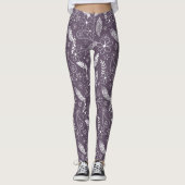 Leggings boho plumes fleurs motif sur violet N'IMPORTE QUEL (Devant)