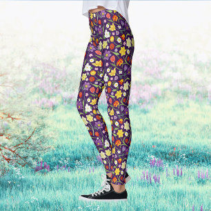 Leggings Boho Printemps Coloré Aquarelle Floral Violet