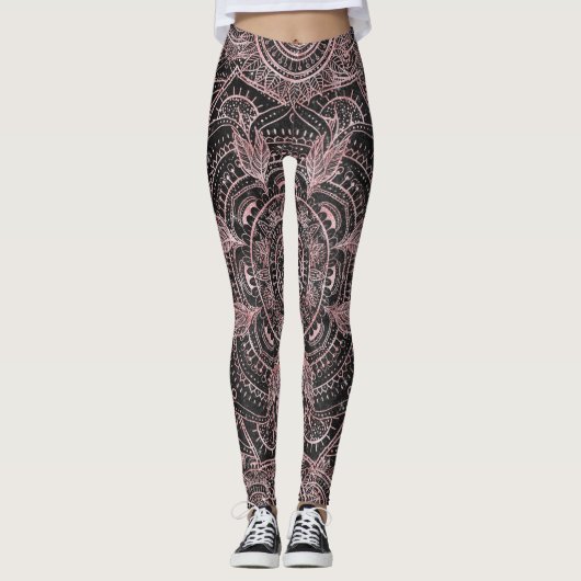 Leggings Boho Rose Gold Grey Mandala Design élégant (Devant)