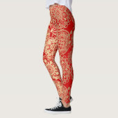 Leggings Boho rouge et or Mandala Motif Yoga (Gauche)