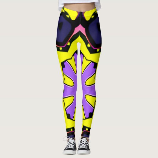 Leggings Boho violet, bleu, design rose. Faire une déclarat (Devant)