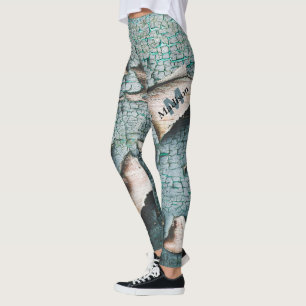 Leggings Bois de peinture bleu vieux rustique vert sur mesu