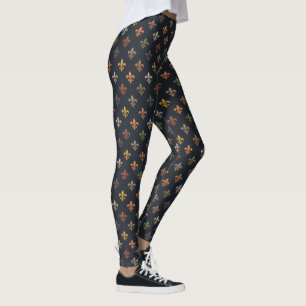 Leggings Bois de Terre Sombre Motif Fleur-de-lis