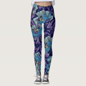 Leggings Bold Blue & Teal Botanical Print Floral Pattern  (Devant)