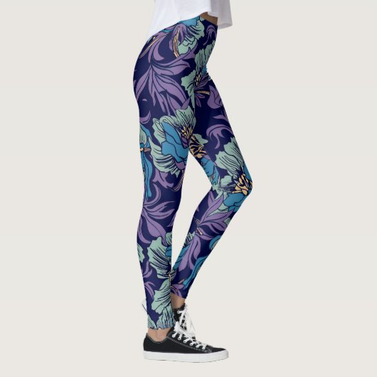 Leggings Bold Blue & Teal Botanical Print Floral Pattern  (Droite)