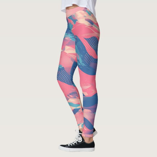 Leggings 🎨 Bold Pink & Blue Abstract Pattern - Dynamic & F (Gauche)