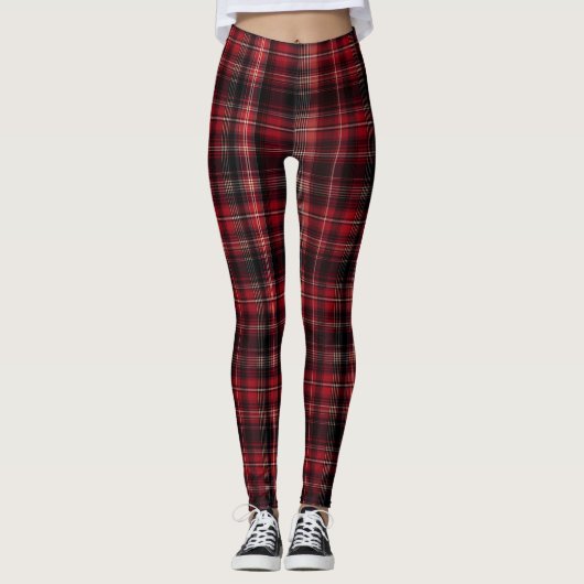 Leggings Bold Red and Black Tartan Plaid (Devant)