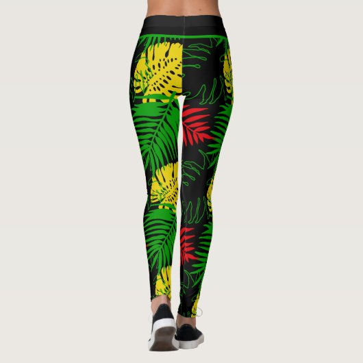 Leggings Bold Tropical Botanical Palm Leaves Pattern  (Dos)