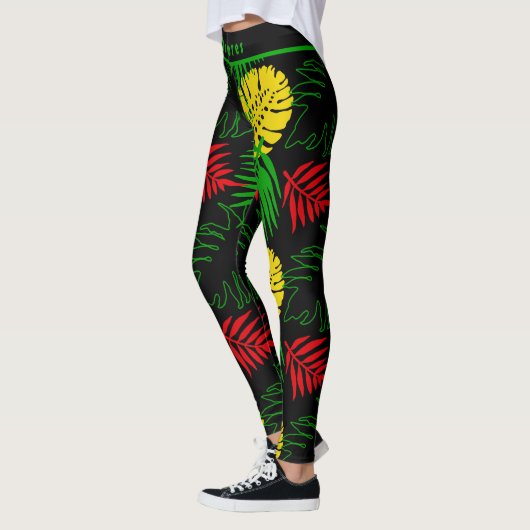 Leggings Bold Tropical Botanical Palm Leaves Pattern  (Gauche)