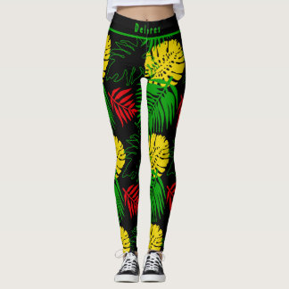 Leggings Bold Tropical Botanical Palm Leaves Pattern 