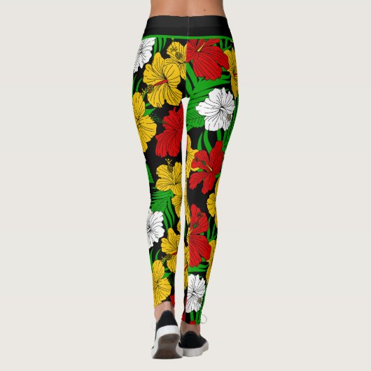 Leggings Bold Tropical Hibiscus Floral Pattern  (Dos)