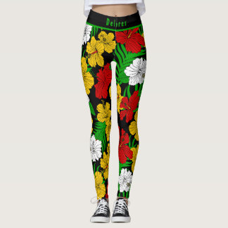 Leggings Bold Tropical Hibiscus Floral Pattern 