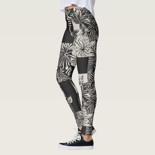 Leggings Bold Tropical Monochrome Floral Pattern (Gauche)