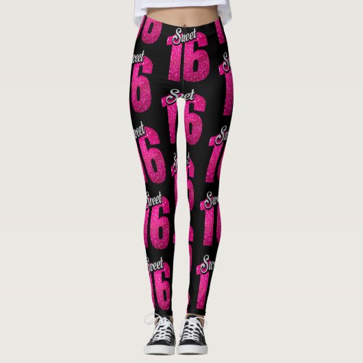 Leggings Bonbon 16" à noir et à rose "guêtres (Devant)
