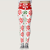Leggings Bonbons à la menthe de Noël (Devant)