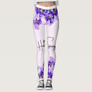 Leggings Bonjour Printemps Purple Color Flower Design Leggi