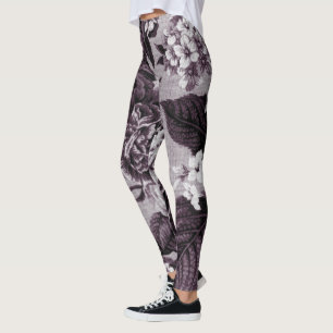 Leggings Bordeaux Rouge Vintage Toile Florale No.1