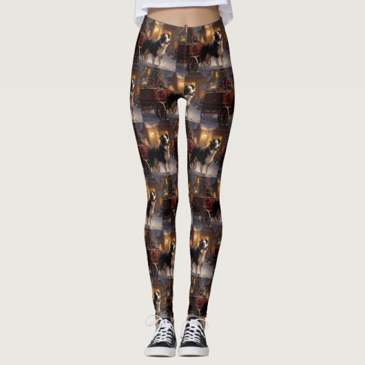 Leggings Border Collie Noël Saison Festive (Devant)