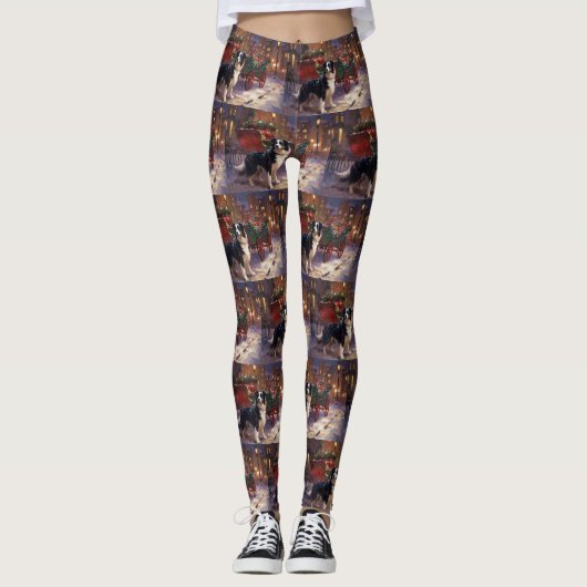 Leggings Border Collie Saison de Noël Fêtes (Devant)