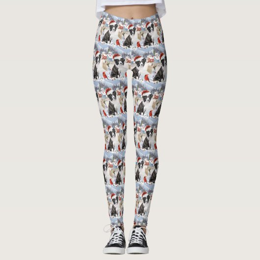 Leggings Bordure Collie Chien Hiver Merveilles Pays Noël Jo (Devant)