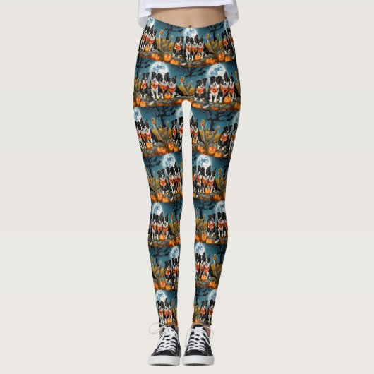 Leggings Bordure Collie Halloween Éffrayant (Devant)