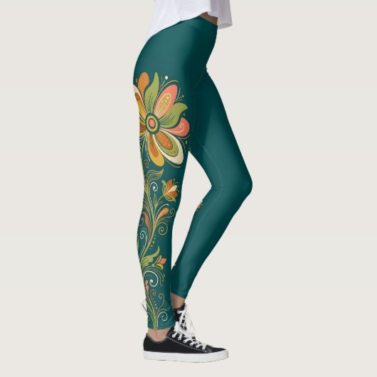 Leggings Bordure de vrilles rétro Flower Power 1 (Droite)