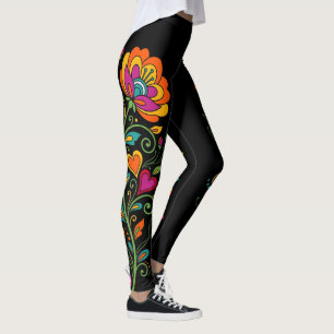 Leggings Bordure de vrilles rétro Flower Power 19