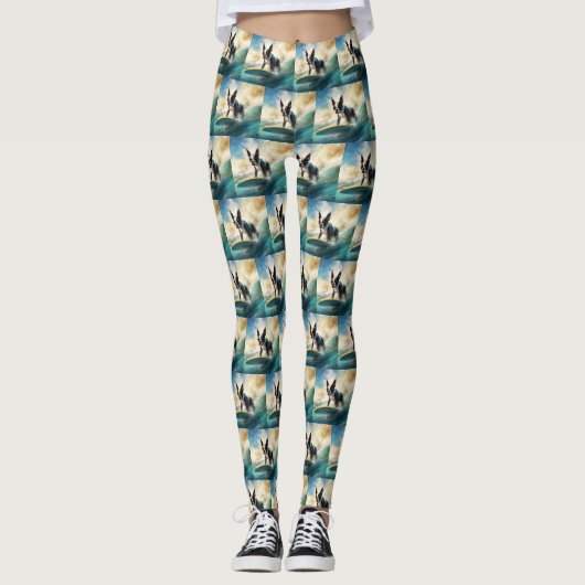 Leggings Boston Terrier Beach Surfing Peinture (Devant)