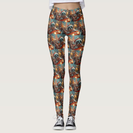 Leggings Boston Terrier Dog Roller Dessous de verre Noël (Devant)