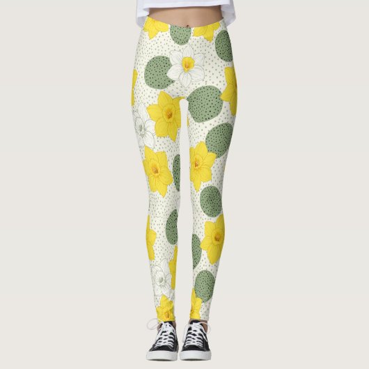 Leggings Botanical Daffodil Floral Geometric Pattern (1) (Devant)