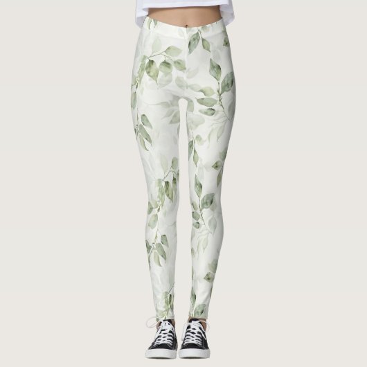 Leggings Botanical Green Leaf Pattern  (Devant)