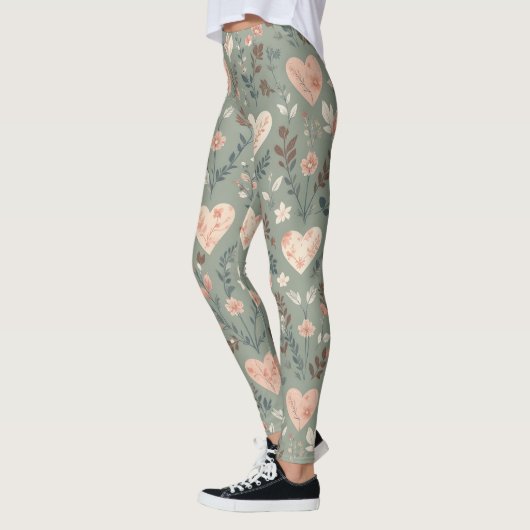 Leggings Botanical Hearts Romantic Floral Seamless Pattern (Gauche)