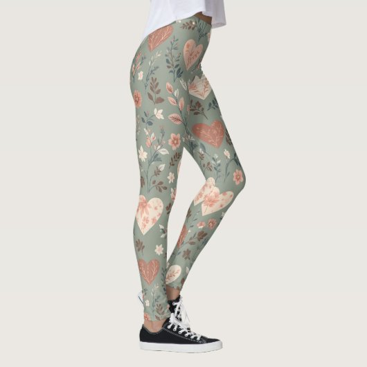 Leggings Botanical Hearts Romantic Floral Seamless Pattern  (Droite)